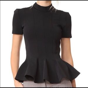 Carven Black Short Sleeve Peplum Top S.
